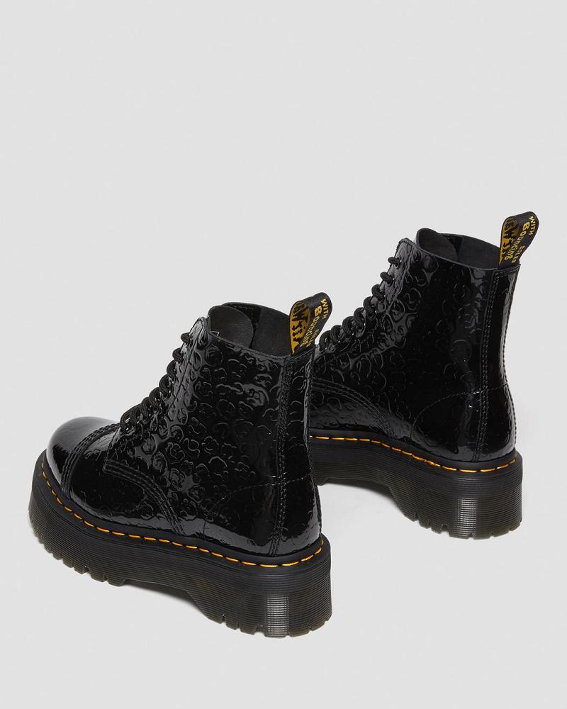 Botas Plataforma Dr Martens Sinclair Leopard Emboss Charol Cuero Mujer Negros Leopardo | MX 527YXF